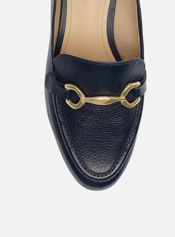 Mocassim Azul Couro Bridão Metálico Luma