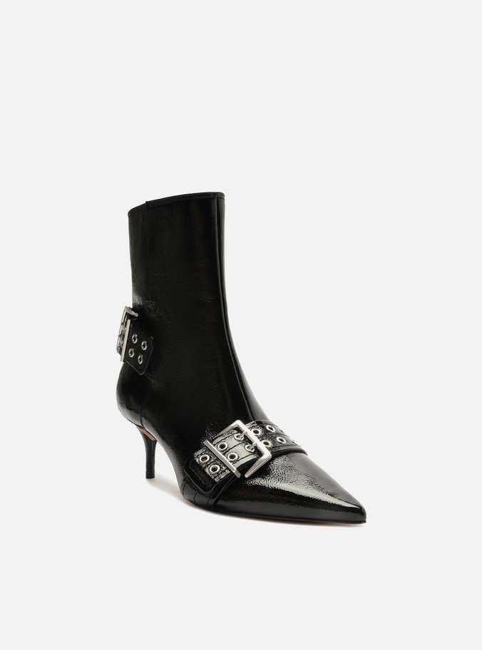 Bota Preta Cano Curto Salto Kitten Fivelas