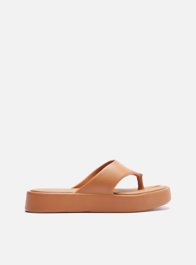 Sandália Marrom Flatform Bicolor Tira