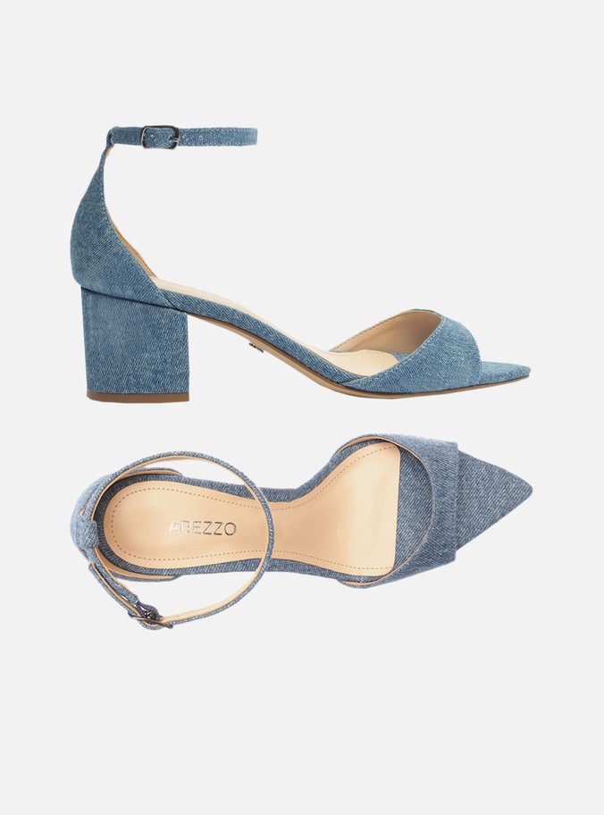 Sandália Azul Denim Salto Bloco Bico Fino