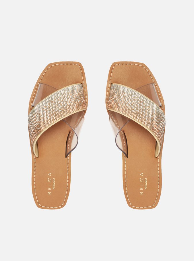 Sandália Rasteira Off-White Vinil Strass Riviera