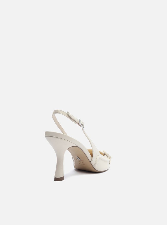 Scarpin Branco Couro Bico Fino Slingback Barbicacho