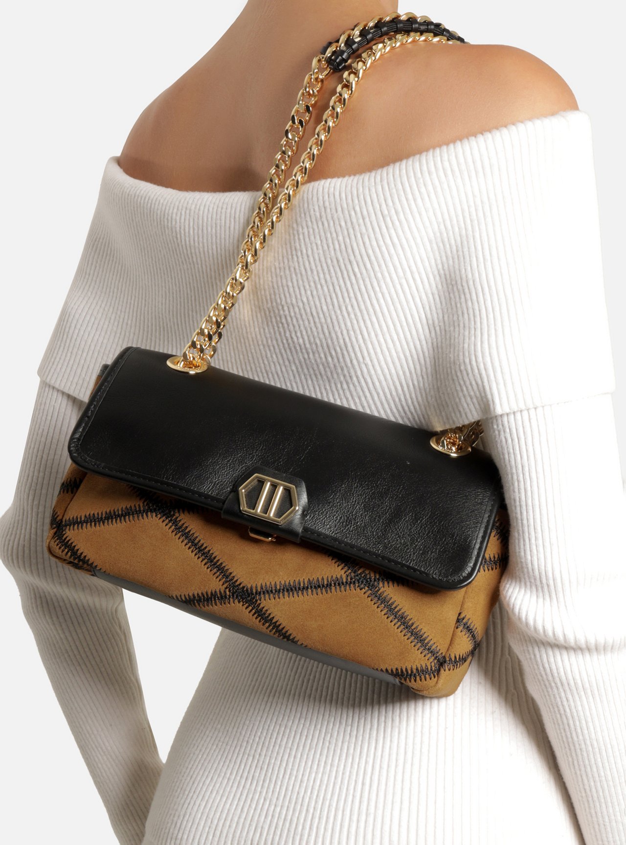 Bolsa Tiracolo Marrom Couro Pequena Corrente Dourada