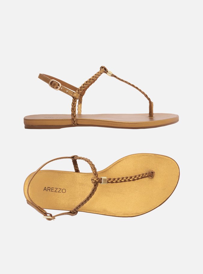 Sandália Rasteira Bronze Slim Tiras Trançadas