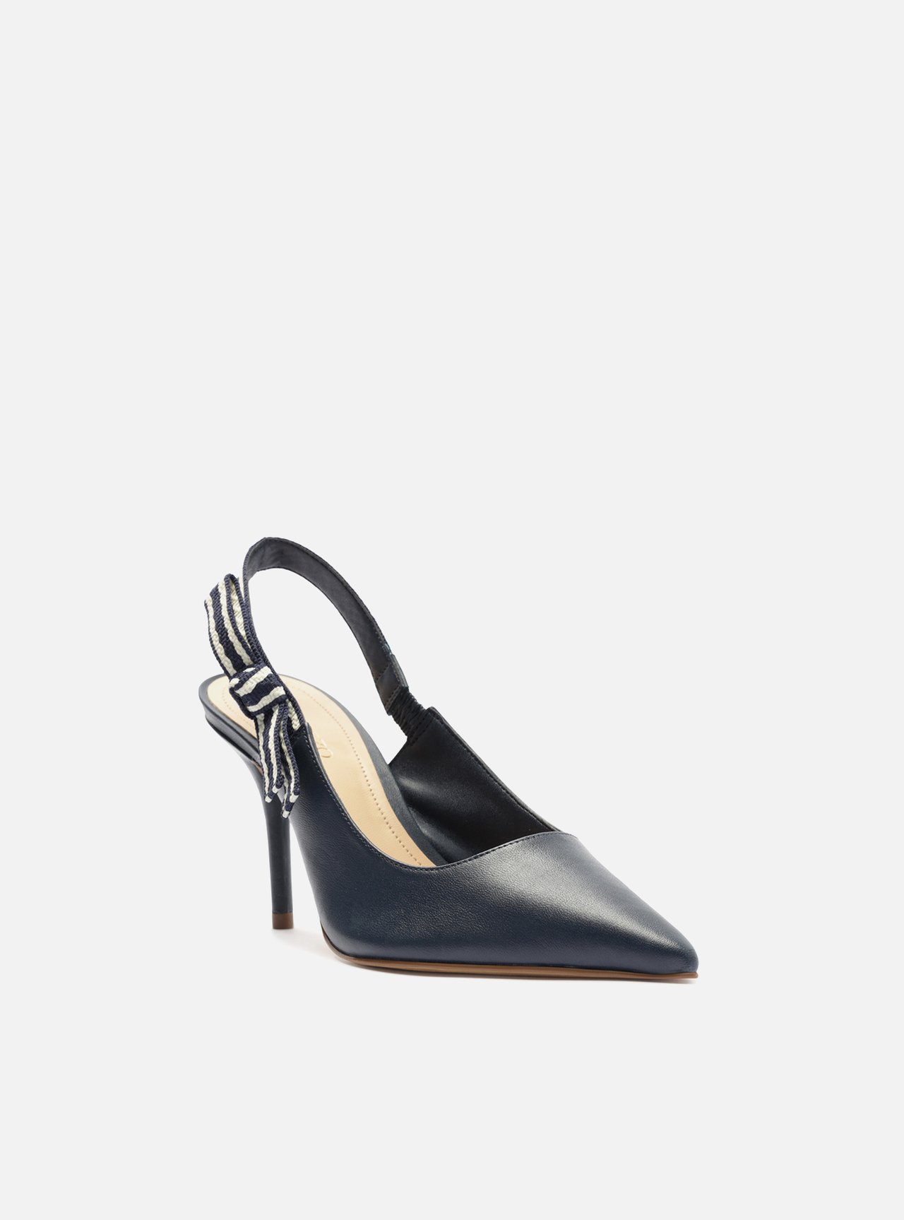 Scarpin Azul Couro Salto Médio Slingback Laço — foto 2
