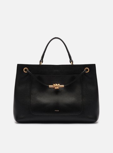 Bolsa Tote Preta Couro Média Nó Metal