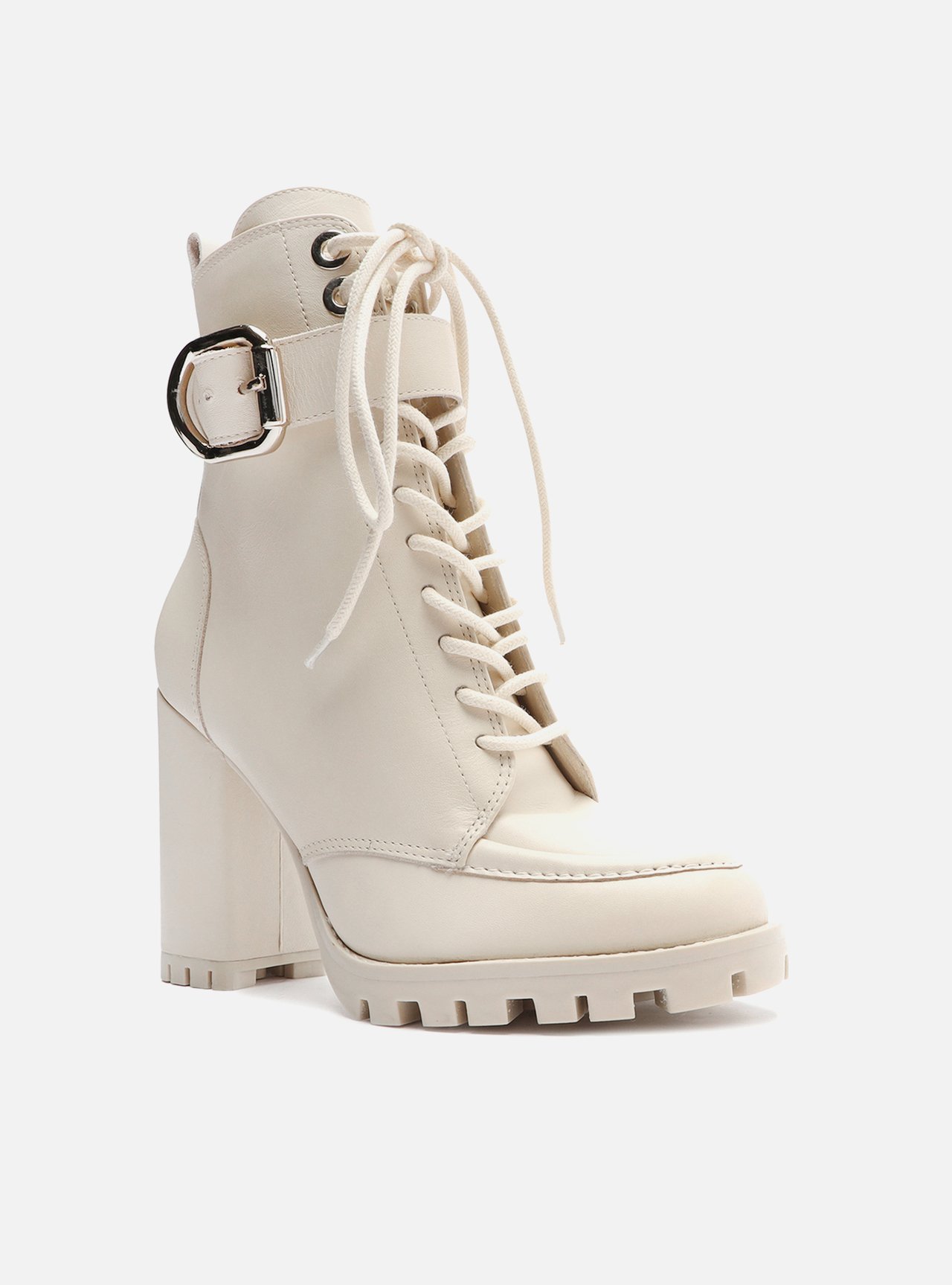 Bota Off-White Couro Cano Curto Tratorada — foto 2