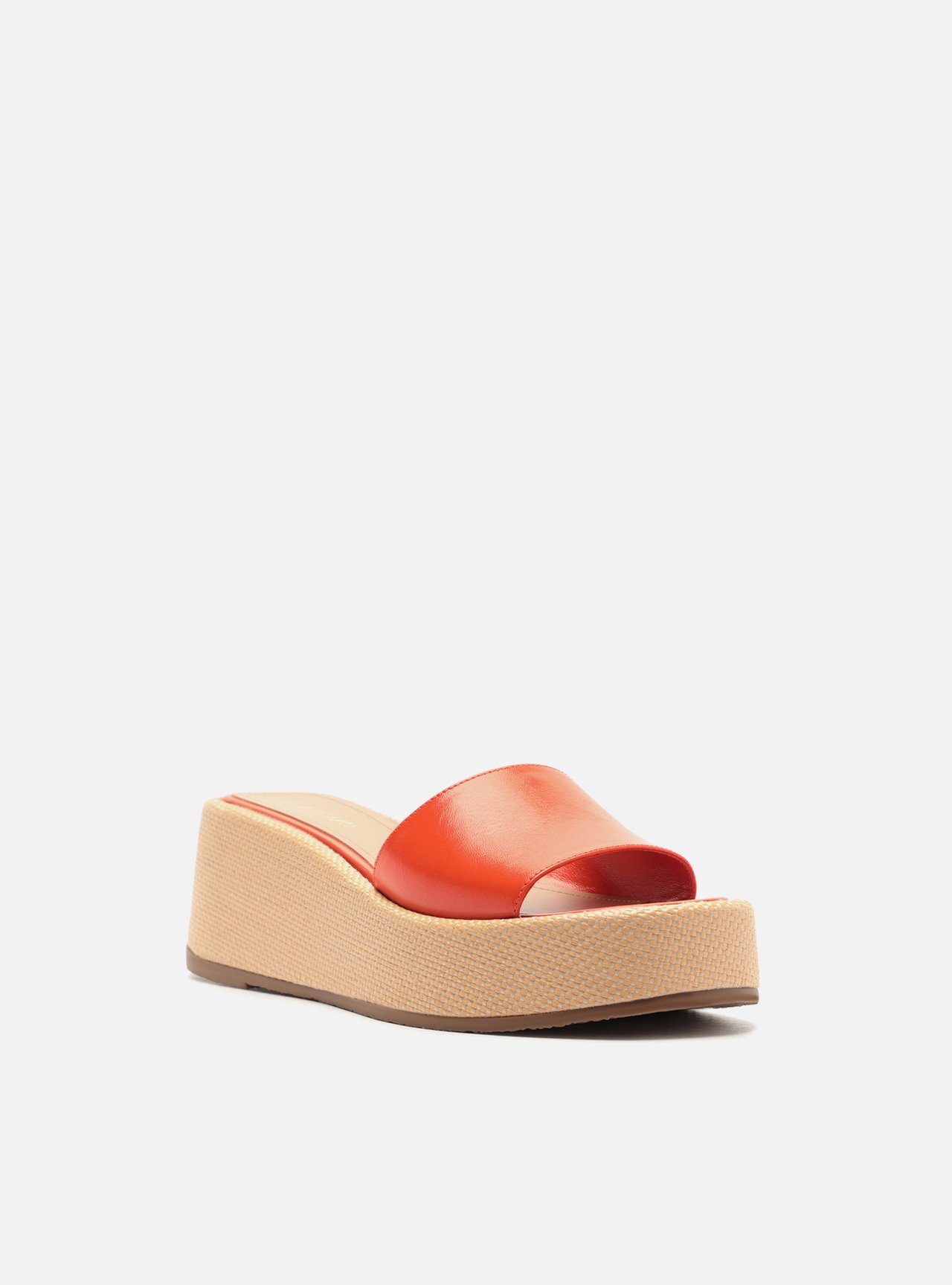 Sandália Laranja Couro Flatform Palha Tira Larga — foto 2