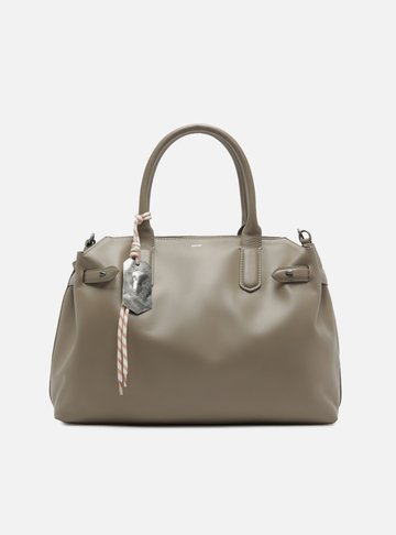 Bolsa Tote Cinza Couro Grande Bag Charm Metal