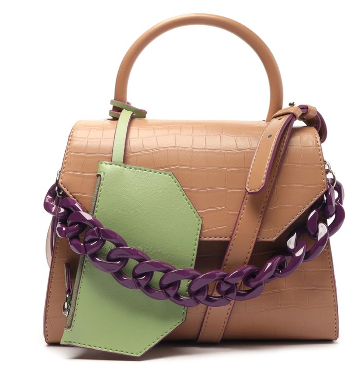 Bolsa Satchel Bege Croco Iara Média