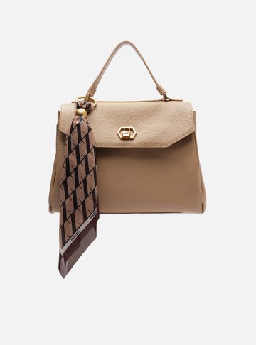 Bolsa Satchel Bege Couro Média Lenço