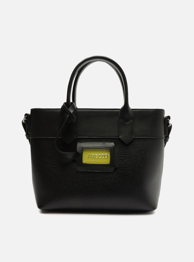 Bolsa Tote Preta Média Tag Verde