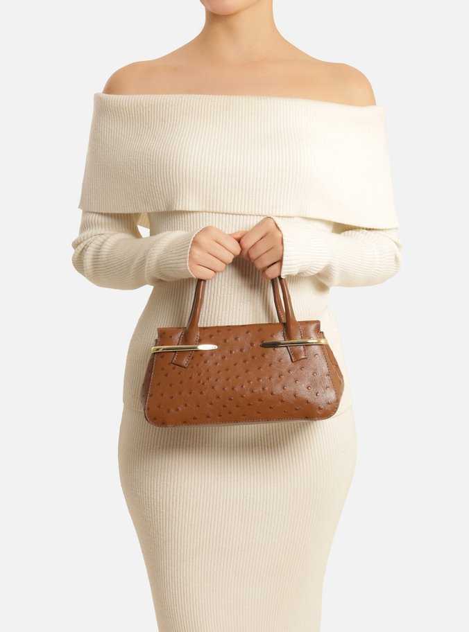 Bolsa Tote Marrom Couro Média Metais Textura