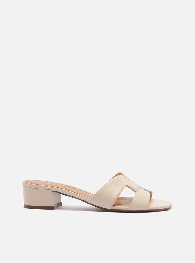 Mule Off White Couro Salto Bloco