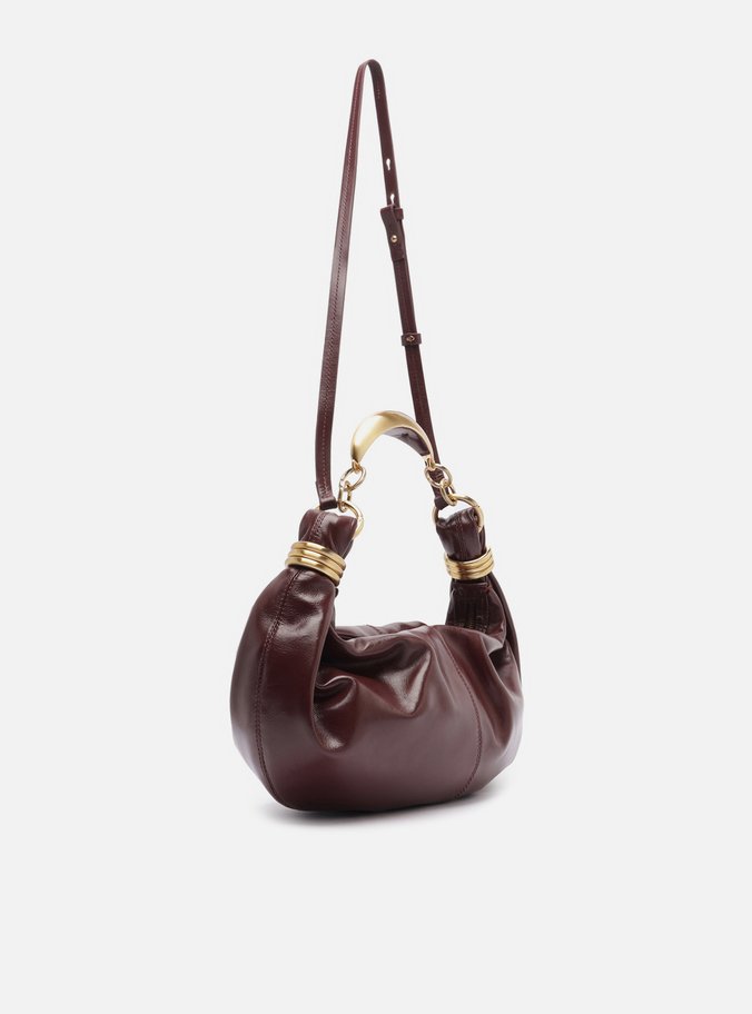 Bolsa Tiracolo Vinho Couro Média Alça Argolas