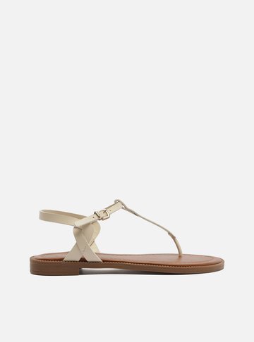 Sandália Rasteira Off-White Couro Tiras Enlace