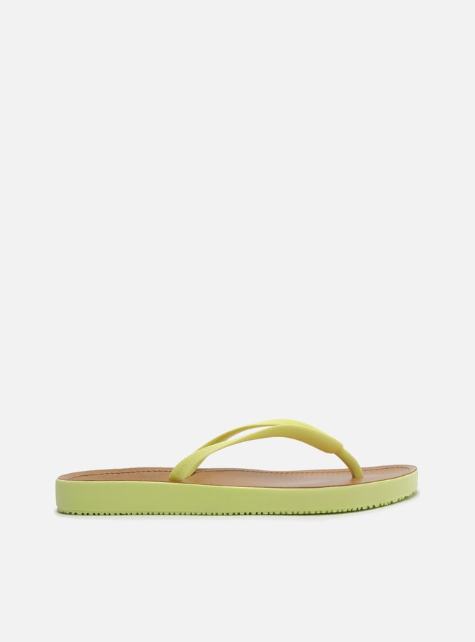 Chinelo de Dedo Amarelo Palmilha Marrom