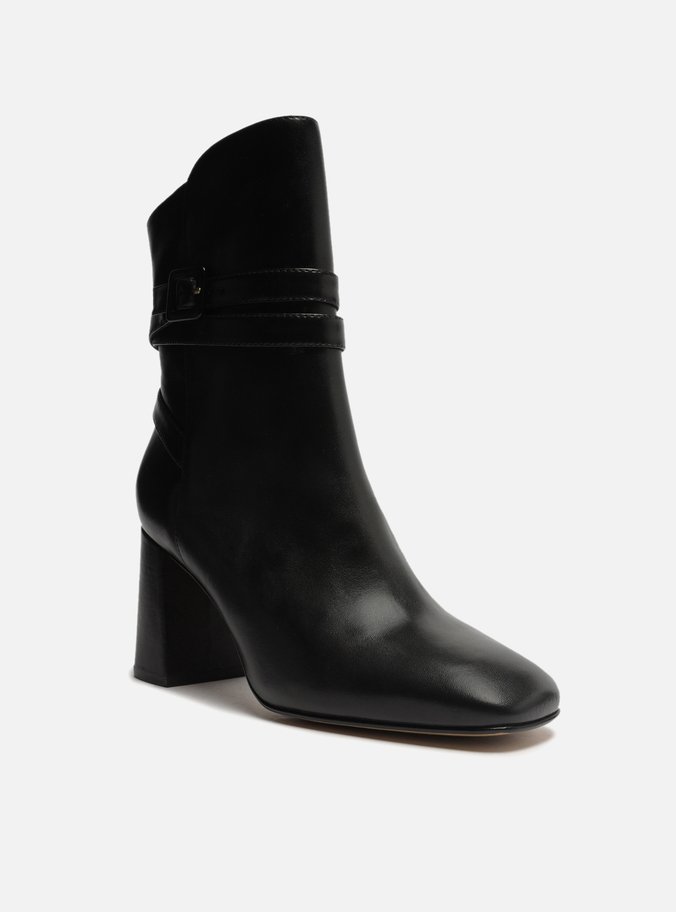 Bota Preta Couro Cano Médio Salto Bloco Tira