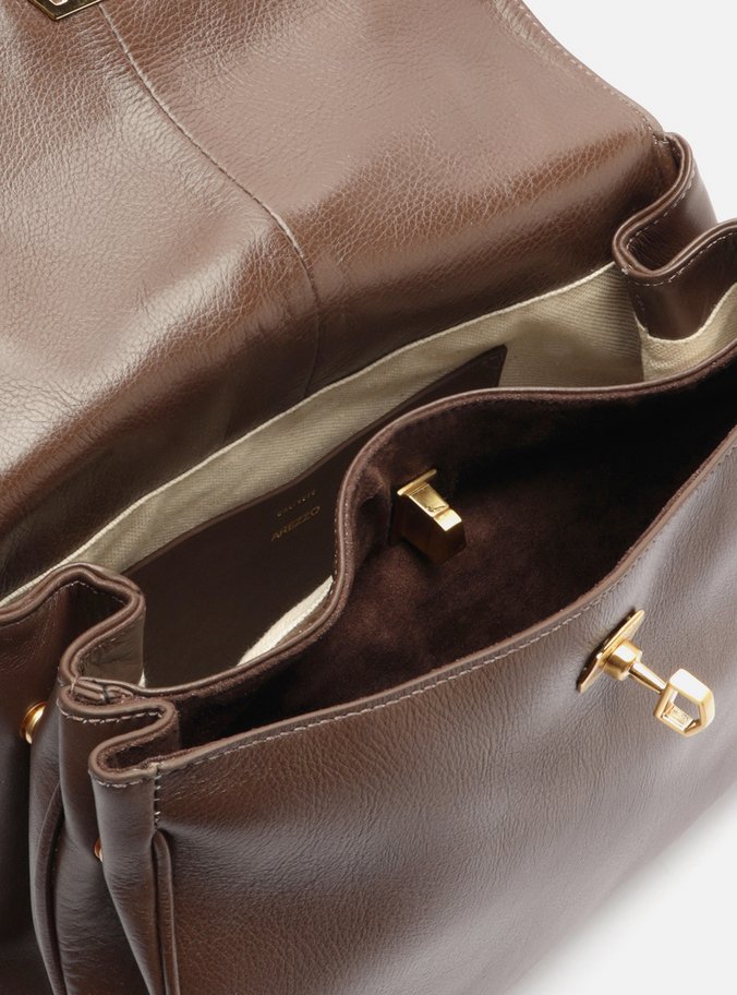 Bolsa Satchel Marrom Couro Média Bag Charm Nó