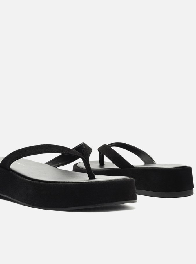 Tamanco Preto Camurça Flatform Flip Flop TIG