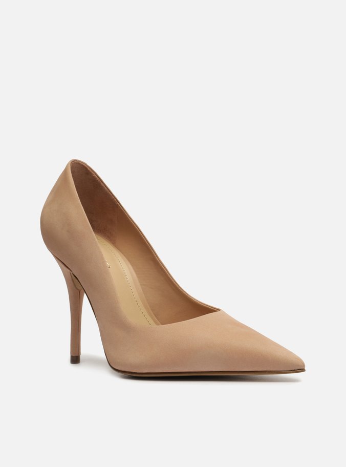 Scarpin Nude Nobuck Salto Alto Fino Bico Fino
