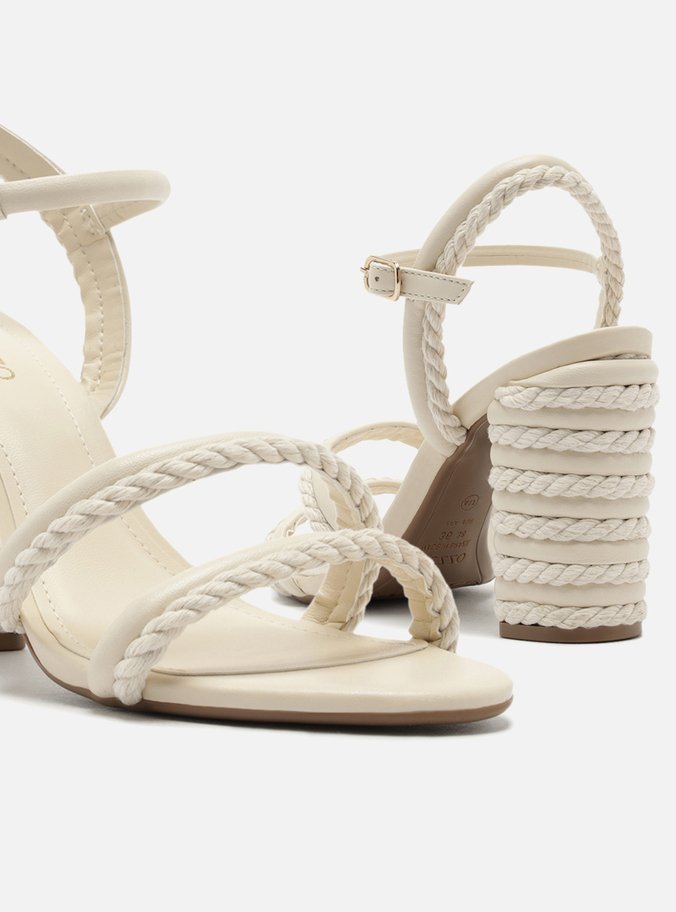 Sandália Off-White Salto Alto Cordão Bicolor