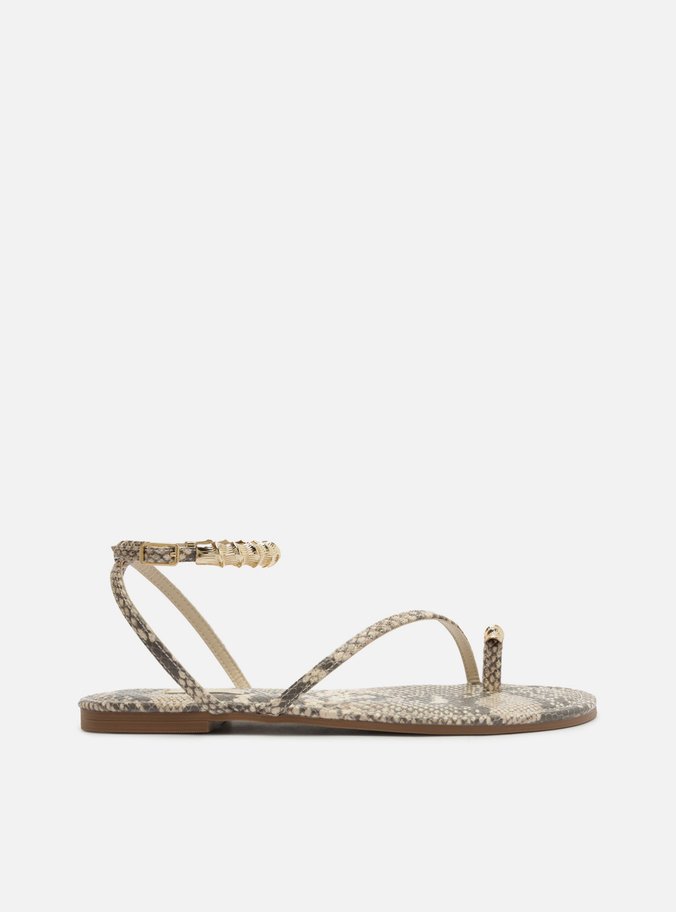 Sandália Rasteira Cinza Snake Metais Dedeira
