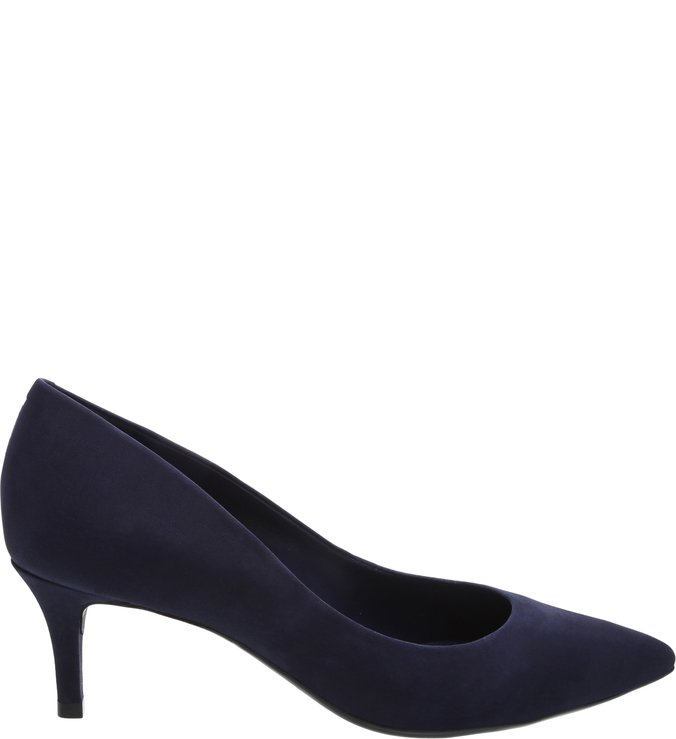 Scarpin Nobuck Salto Fino Azul Oxford