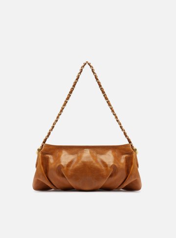 Bolsa Tiracolo Caramelo Couro Média Franzida