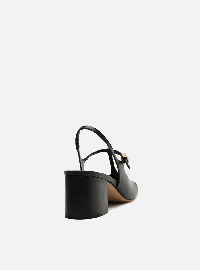Sapato Boneca Preto Couro Slingback Recortes