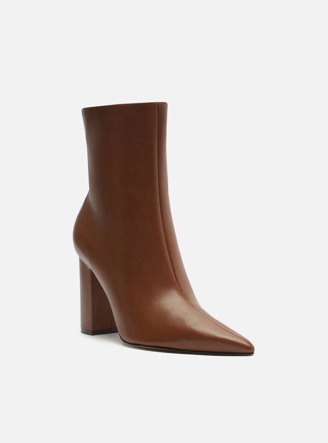 Bota Caramelo Couro Cano Curto Salto Alto Básica