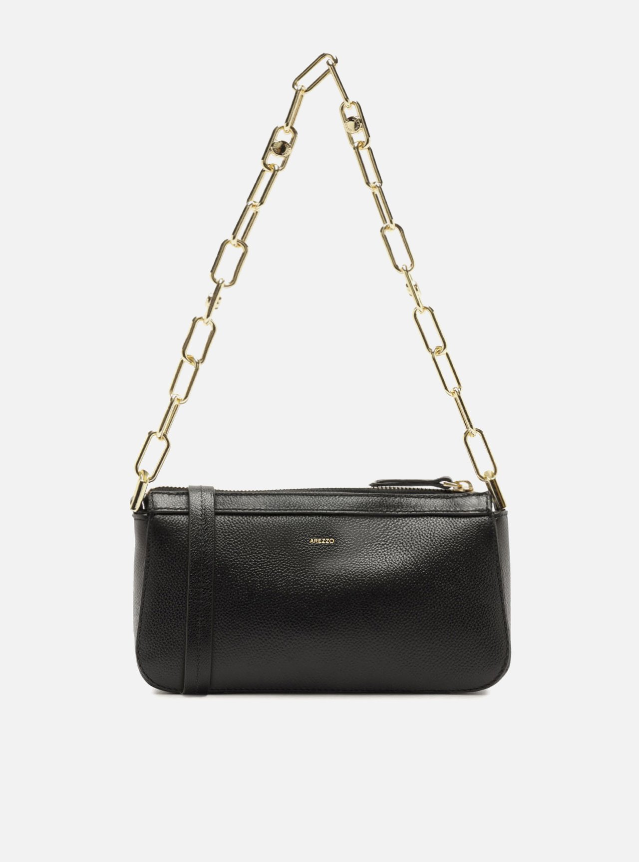 Bolsa Shoulder Preta Couro Média Corrente — foto 3