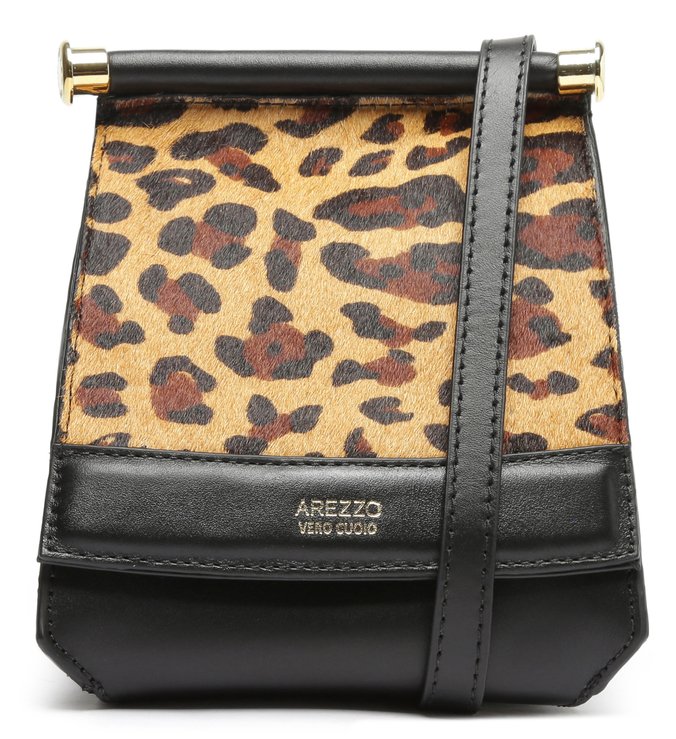 Bolsa Tiracolo Preta Couro Maria Pequena Onça