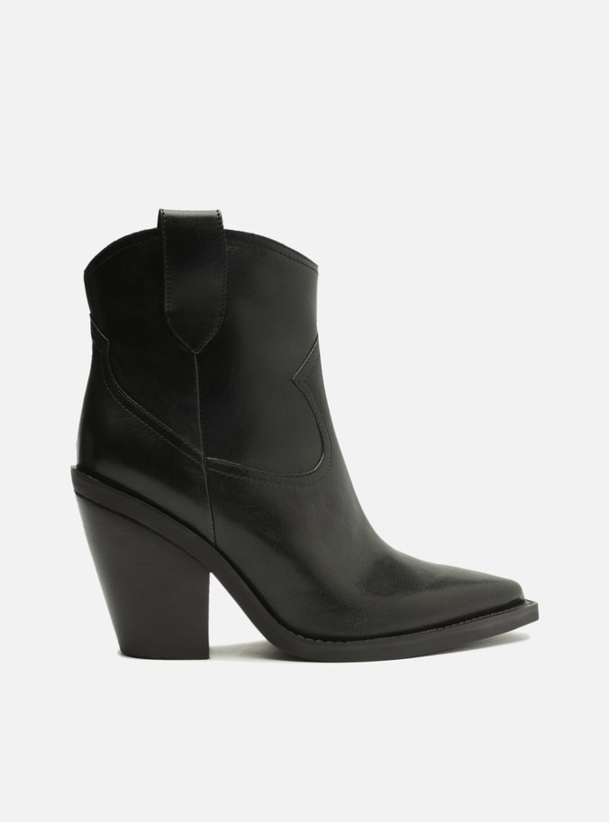 Bota Preta Couro Cano Curto Bloco Western