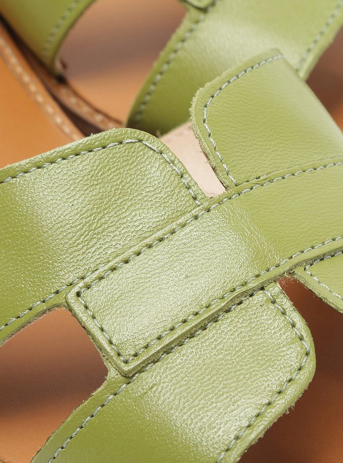 Rasteira Verde Couro Flat Tira H