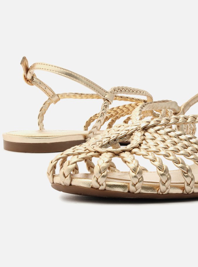 Sandália Rasteira Dourada Tiras Huarache