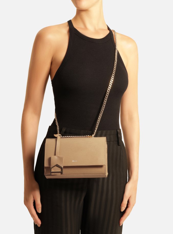 Bolsa Tiracolo Bege Couro Abraccio Pequena