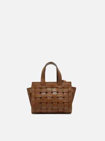Bolsa Tote Marrom Couro Pequena Tressê Maxi Lenny