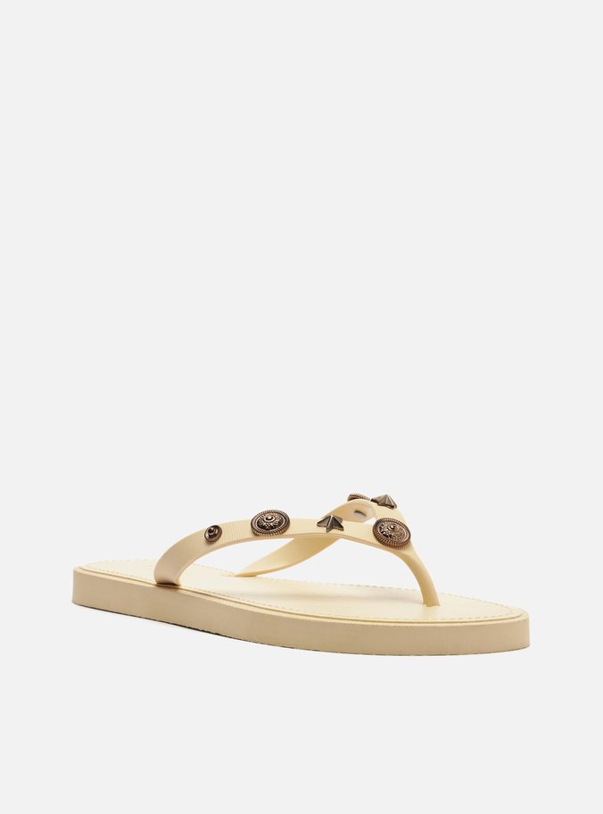 Chinelo de Dedo Bege Aplicações