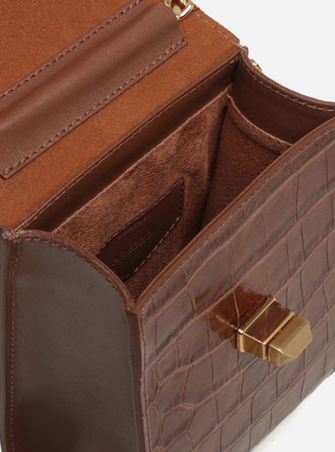 Mini Bag Marrom Couro Croco Porta-Celular