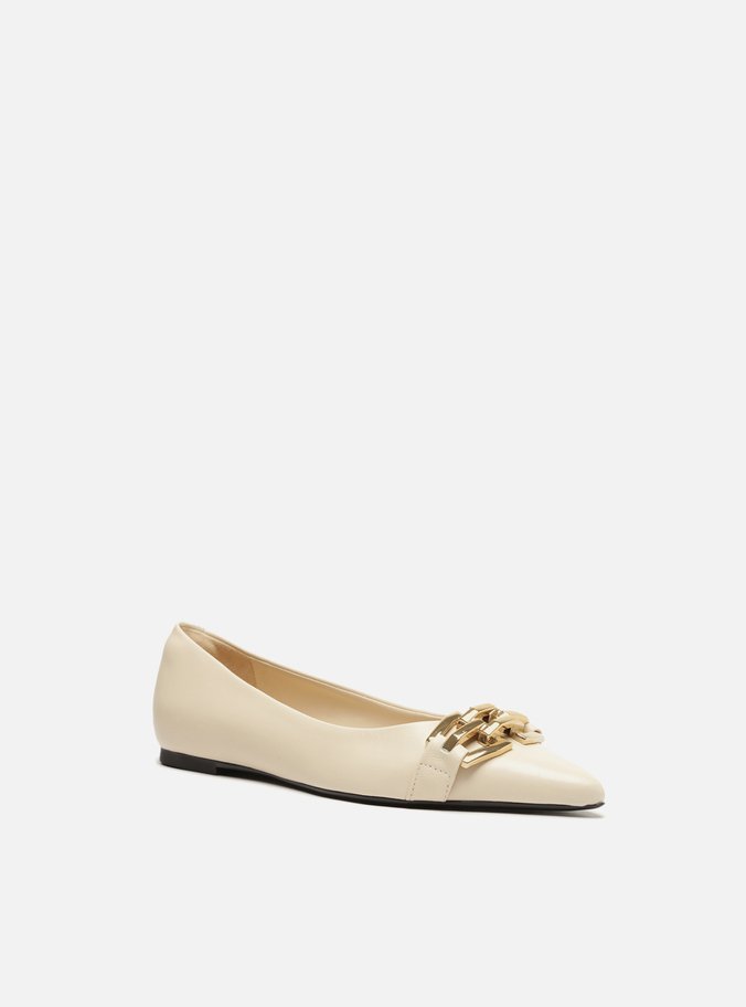 Sapatilha Off-White Couro Bico Fino Metal