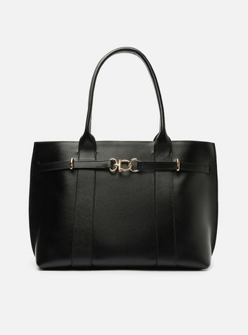 Bolsa Shopping Preta Couro Grande Selaria Lenny
