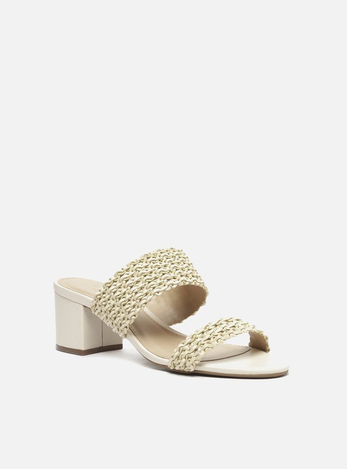 Sandália Off-White Tressê Salto Médio Bloco