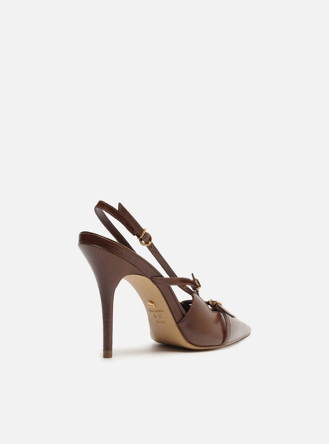 Scarpin Marrom Couro Salto Alto Slingback Amélia