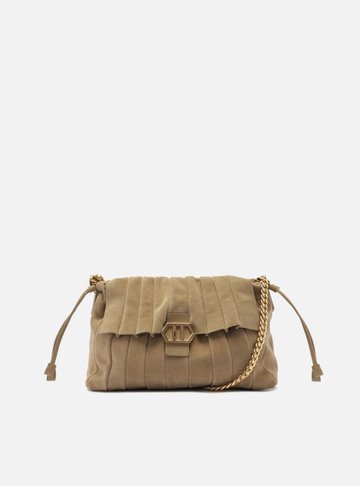 Bolsa Cinza Grande Alça Dourada
