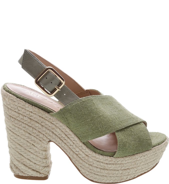 Sandália Plataforma Linho Soft Army