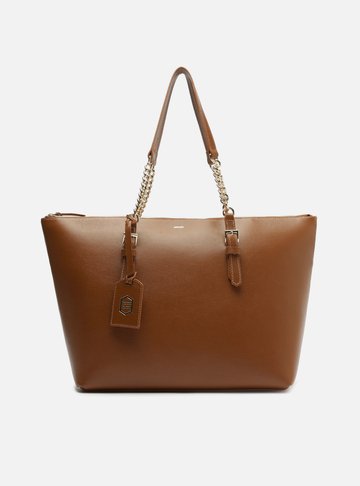 Bolsa Shopping Caramelo Couro Grande Alça Corrente