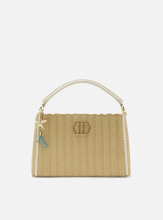 Bolsa Tote Branca Couro Média Palha