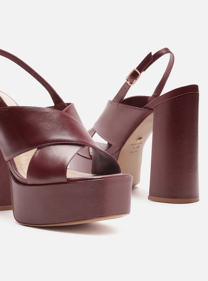 Sandália Vermelha Couro Meia Pata Slingback