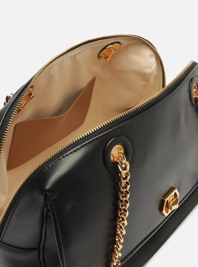 Bolsa Bowling Preta Couro Grande Encaixe Metal